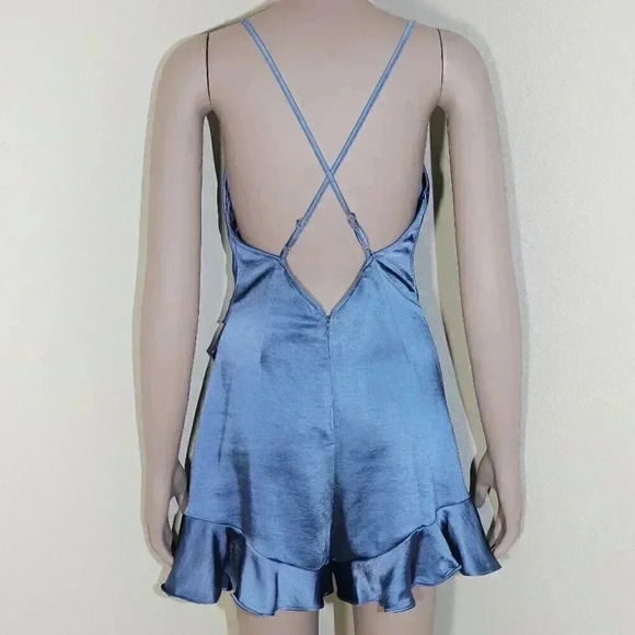 New Years‎ Blue Ruffle Romper Small Formal Holiday Dress Evening Wear Open Back - Picture 3 of 3